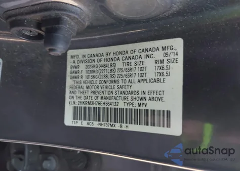 2014 Honda Cr-V Ex-L from USA, damaged, VIN 2HKRM3H76EH564132